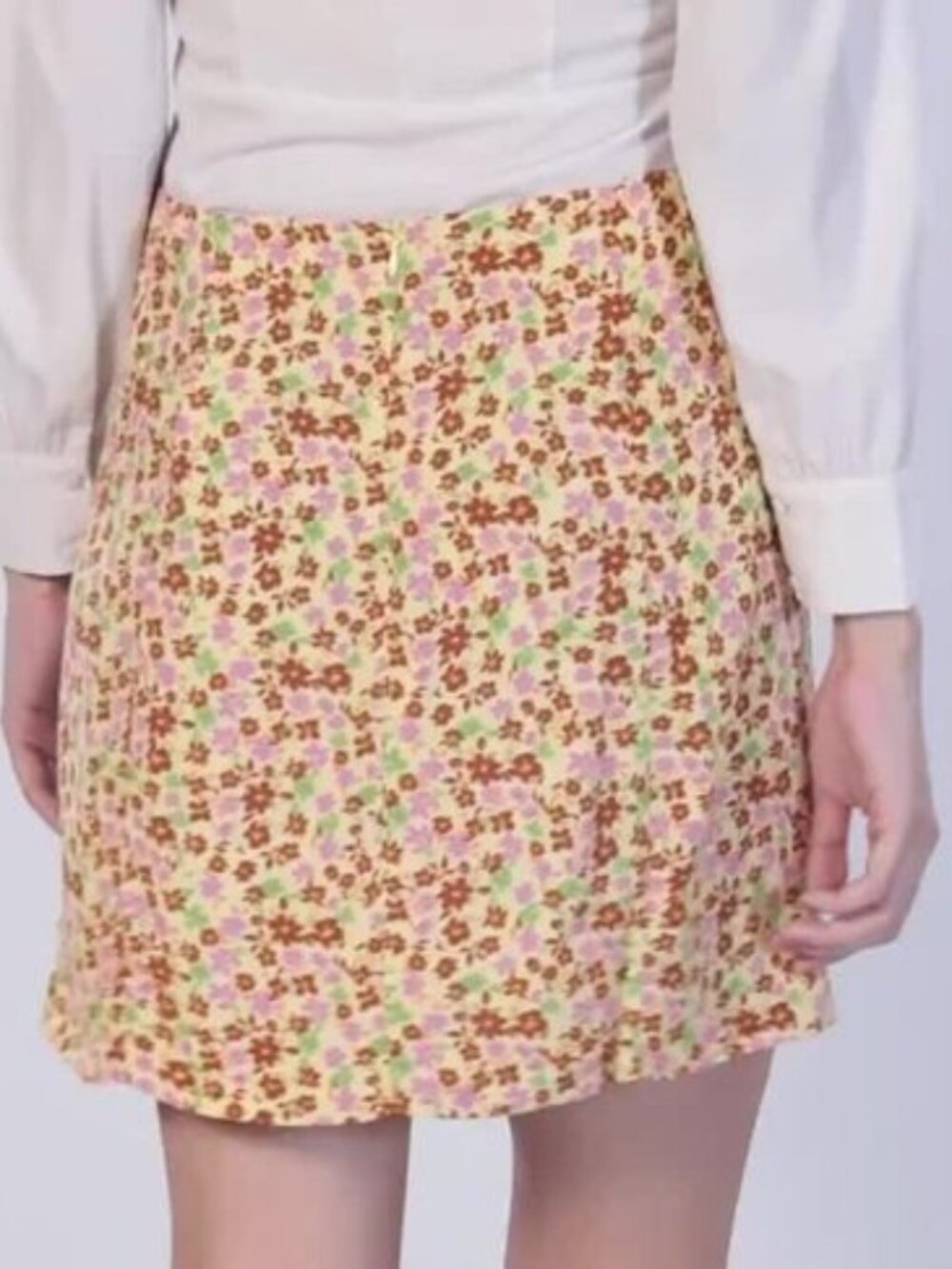 Mango Floral Mini Skirt in Yellow, Pink, Brown NWT XS